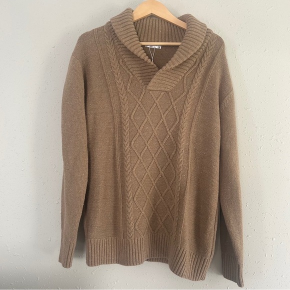NWOT COOFANDY Light Brown Cable Knit Sweater Pullover Preppy Neutral Casual - Picture 2 of 9